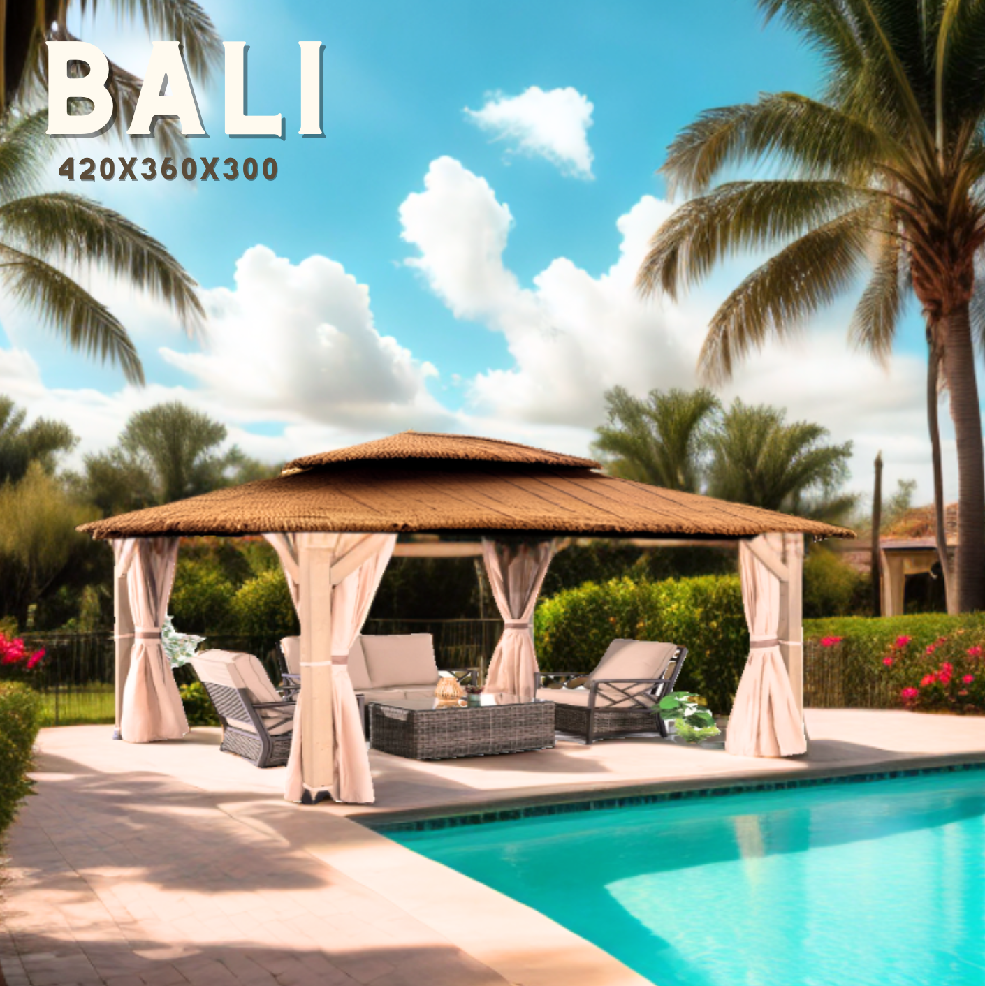 GAZEBO EXTERIEUR EN CEDRE option BALI tropique ou ROME  urbain