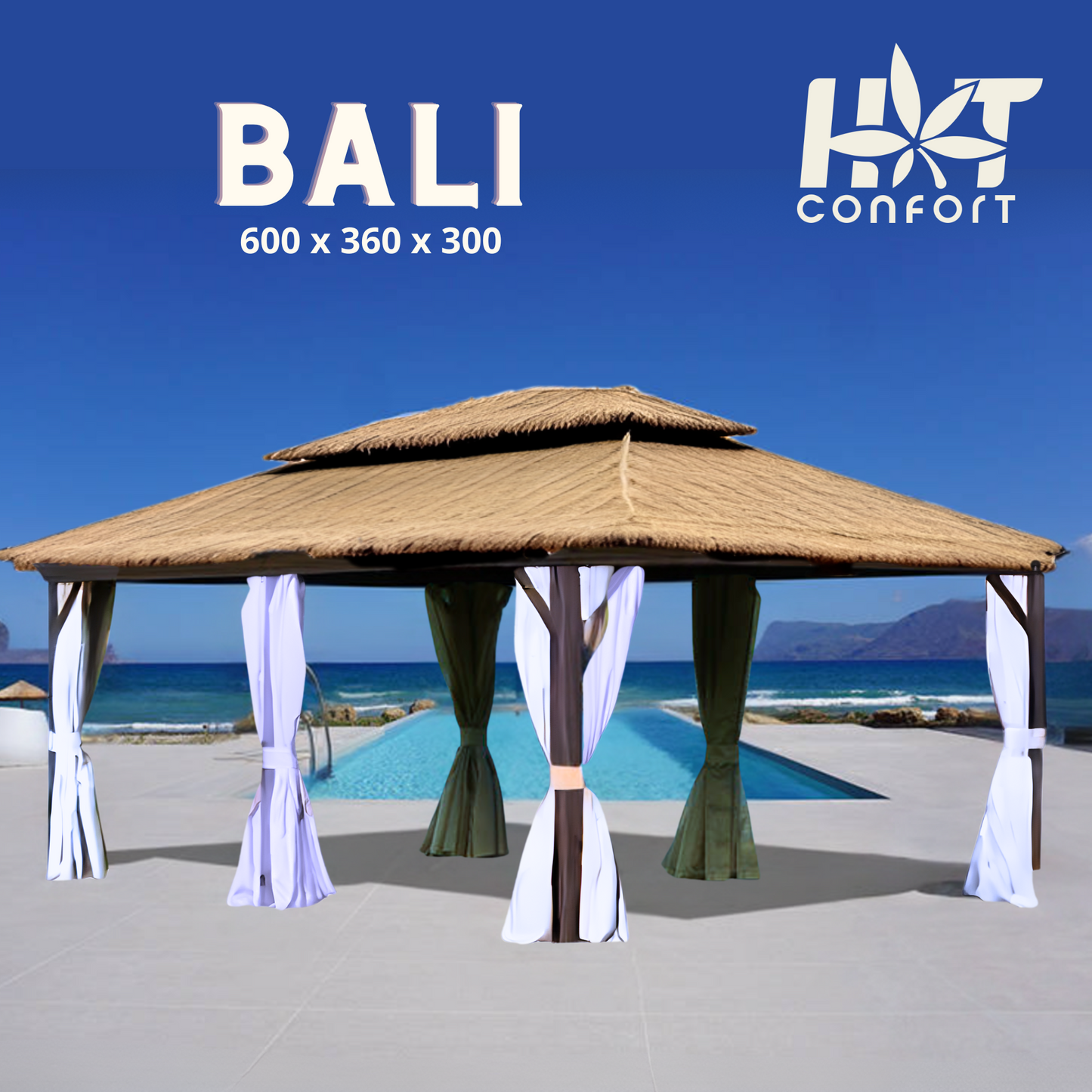 GAZEBO EXTERIEUR EN CEDRE option BALI tropique ou ROME  urbain